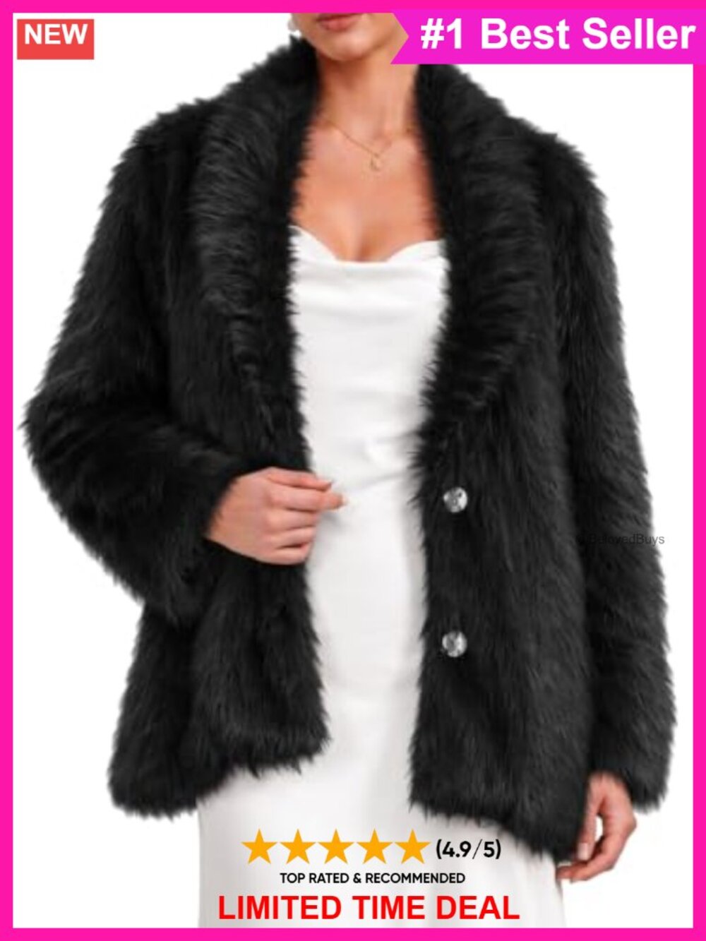 Faux Fur Coat Long Sleeve Notched Lapel Shaggy Fluffy Winter Jacket